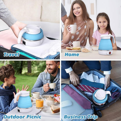 Bollitore elettrico pieghevole, bollitore da campeggio, mini bollitore da viaggio, bollitore elettrico in silicone, bollitore per tè, caffè, bollitore pieghevole con cavo di alimentazione separabile per campeggio escursionistico all'aperto, blu